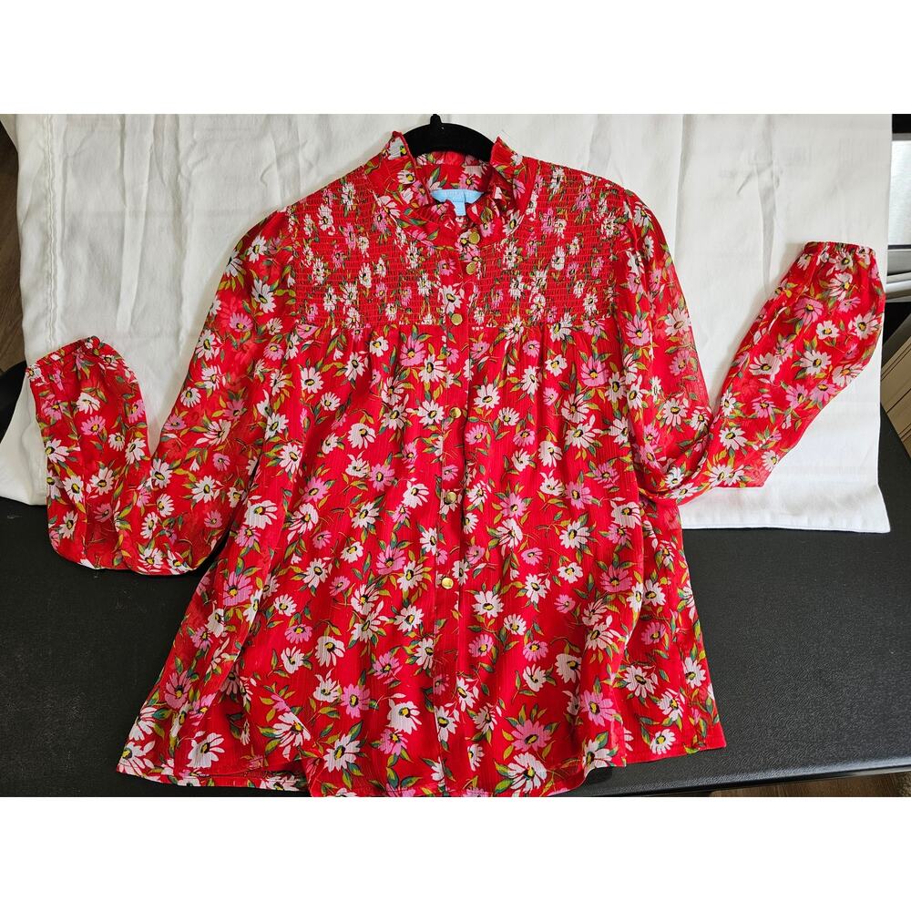 Women's DRAPER JAMES RSVP™ Long Sleeves Smocked Neck Top sz XS